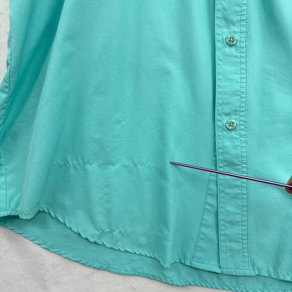 Reel Legends Button Up Shirt Mens XL Aqua Blue Short Sleeve Fishing Vented Back - Picture 2 of 11
